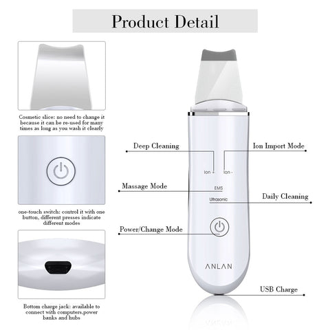 Ultrasonic Skin Scrubber Face Cleanser Blackhead Acne Removal Facial Spa Vibration Massager